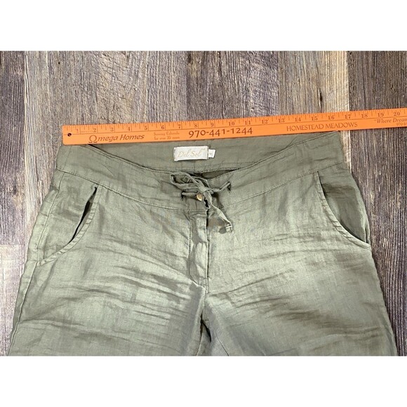 Del Sol 100% Linen Drawstring Pants Womens M Sage Green Wide Leg Greece Resort - Picture 11 of 14